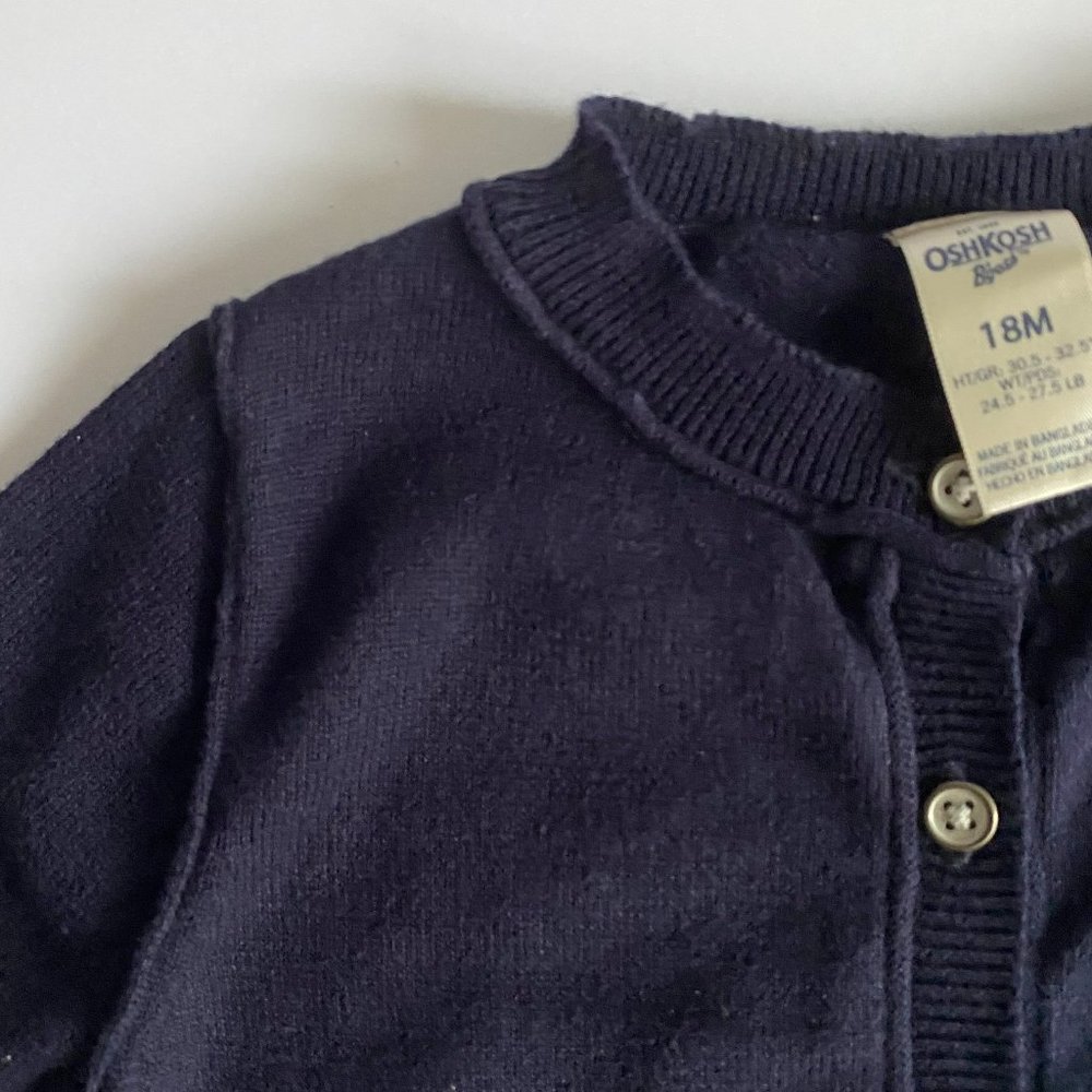 OshKosh B'Gosh Navy Blue Baby Girl 18 Months Hi-Low Cardigan Sweater - Picture 5 of 7